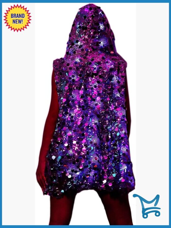 Jackets & Blazers - Sequined LED Light Up Vest Hooded Rave Festival Jacket Multicolor Glow